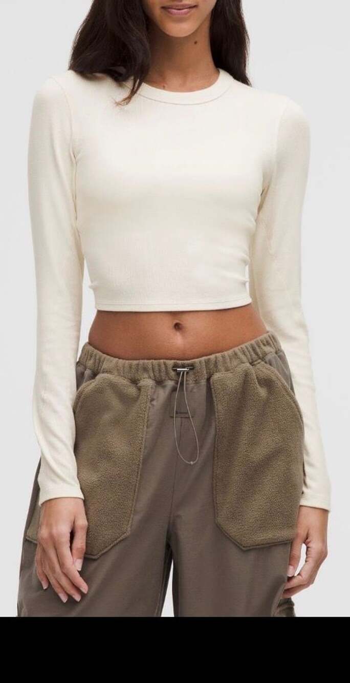Lululemon Hold Tight Straight-Hem Cropped Long Sleeve Shirt Bone Size 12